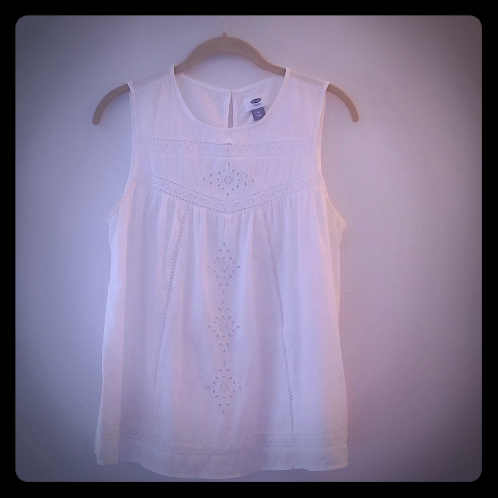 White Crochet Detail Flowy Tank